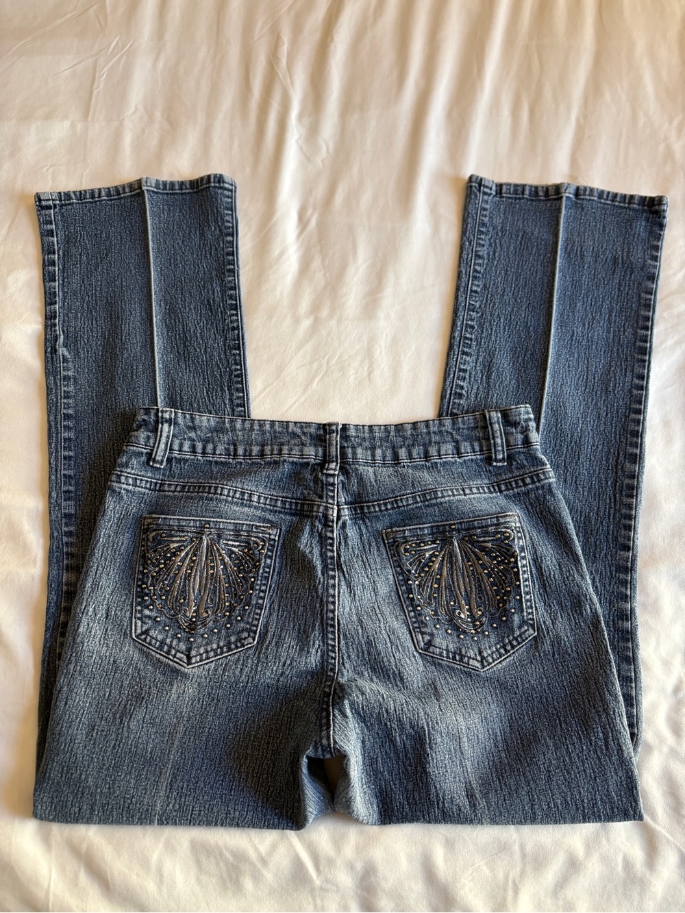 Westport Dark Wash Studded Embroidered Pocket Bootcut Jeans Y2K Bling